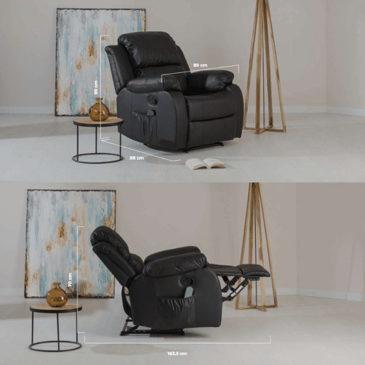 Sillón Relax Trevi Nalui Reclinable 160º, 8 Motores Silenciosos, Calor Lumbar, 4 Zonas de Masaje y PU Anti-Cuarteo Negro