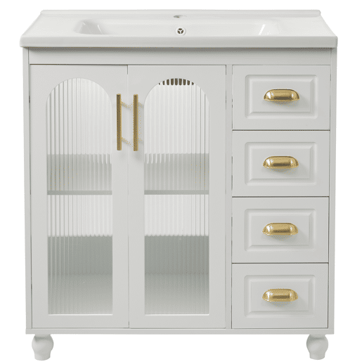 Móvel de casa de banho individual 80 cm - Com lavatório cerâmico, branco