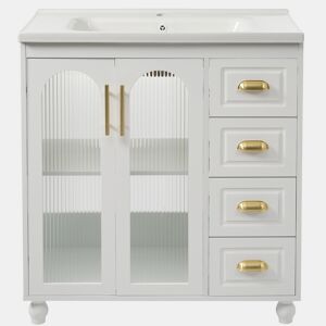 Móvel de casa de banho individual 80 cm - Com lavatório cerâmico, branco