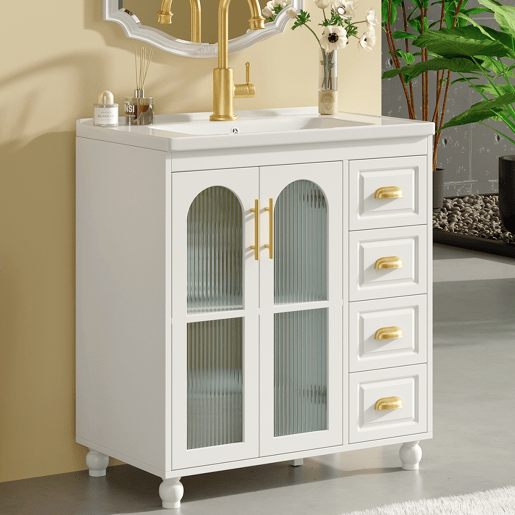 Móvel de casa de banho individual 80 cm - Com lavatório cerâmico, branco