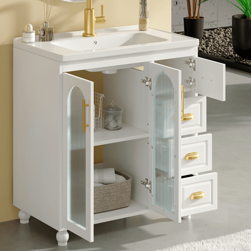 Móvel de casa de banho individual 80 cm - Com lavatório cerâmico, branco