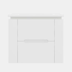 Armário de casa de banho suspenso 61x46x48,5 cm - com iluminação LED, 2 gavetas, lavatório integrado - branco