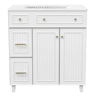 Móvel de casa de banho 82 cm - Lavatório cerâmico, arrumação multifuncional, pés em madeira - Branco