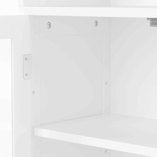 Armário de casa de banho alto 57,4 x 28,5 x 160 cm - com arrumação, portas de vidro e madeira, prateleiras ajustáveis, branco