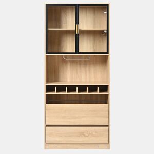 Armário de casa de banho 180 cm - Vitrine com portas de vidro e iluminação - Natural
