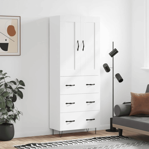 Armário alto - Bufete - Móvel de apoio 69,5x34x180 cm derivados de madeira branco pt723 Armário alto - Bufete - Móvel de apoio 69,5x34x180 cm derivados de madeira branco pt723