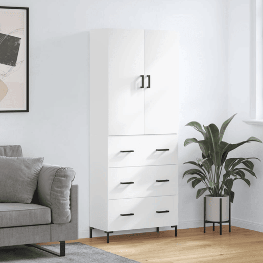 Armário alto - Bufete - Móvel de apoio 69,5x34x180 cm derivados de madeira branco pt654