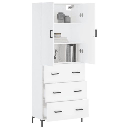 Armário alto - Bufete - Móvel de apoio 69,5x34x180 cm derivados de madeira branco pt654