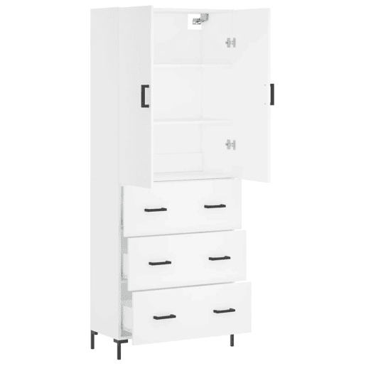 Armário alto - Bufete - Móvel de apoio 69,5x34x180 cm derivados de madeira branco pt654
