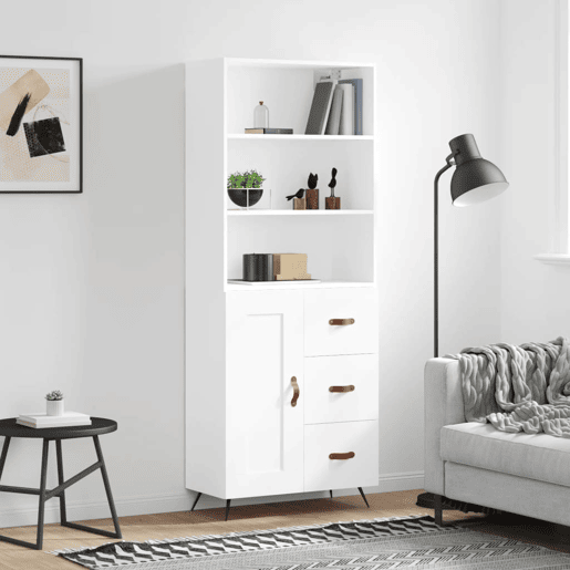Armário alto - Bufete - Móvel de apoio 69,5x34x180 cm derivados de madeira branco pt643