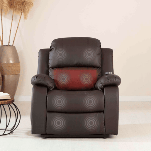 Sillón Relax Trevi Nalui Reclinable 160º, 8 Motores Silenciosos, Calor Lumbar, 4 Zonas de Masaje y PU Anti-Cuarteo Marron