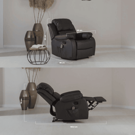 Sillón Relax Trevi Nalui Reclinable 160º, 8 Motores Silenciosos, Calor Lumbar, 4 Zonas de Masaje y PU Anti-Cuarteo Marron