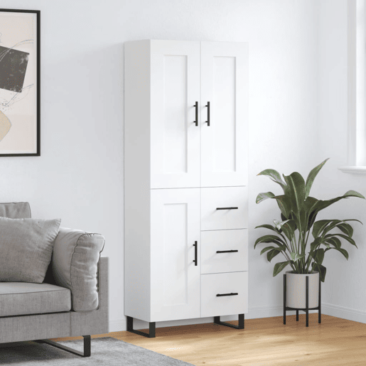 Armário alto - Bufete - Móvel de apoio 69,5x34x180 cm derivados de madeira branco pt739