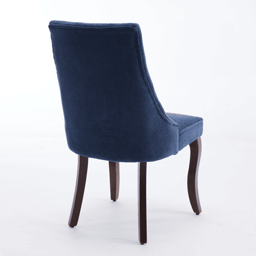 Cadeira de sala de jantar 2 unidades - Estofada em chenille com encosto canalizado e pernas de madeira curvadas - Azul