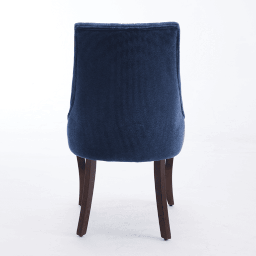Cadeira de sala de jantar 2 unidades - Estofada em chenille com encosto canalizado e pernas de madeira curvadas - Azul