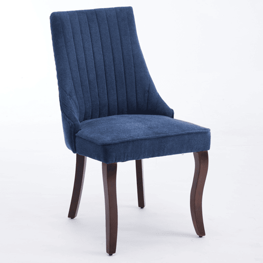 Cadeira de sala de jantar 2 unidades - Estofada em chenille com encosto canalizado e pernas de madeira curvadas - Azul