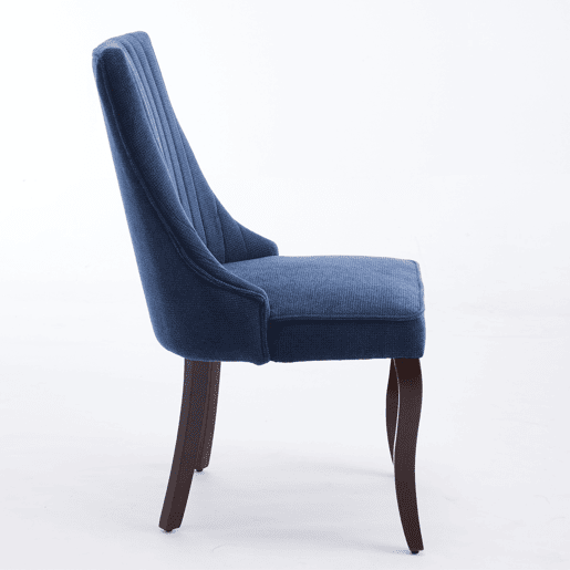 Cadeira de sala de jantar 2 unidades - Estofada em chenille com encosto canalizado e pernas de madeira curvadas - Azul