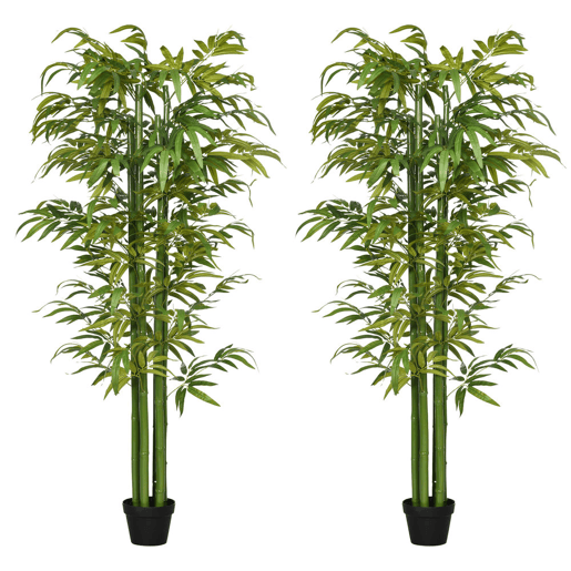 HOMCOM Conjunto de 2 Plantas Artificiais Bambus em Vaso 180 cm Bambus Artificiais para Interiores e Exteriores Decoração de Sala de Estar Escritório Ø17x180 cm Verde