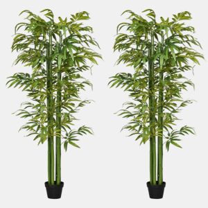 HOMCOM Conjunto de 2 Plantas Artificiais Bambus em Vaso 180 cm Bambus Artificiais para Interiores e Exteriores Decoração de Sala de Estar Escritório Ø17x180 cm Verde