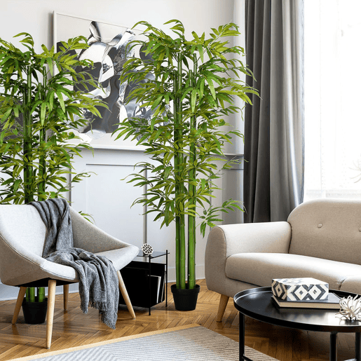 HOMCOM Conjunto de 2 Plantas Artificiais Bambus em Vaso 180 cm Bambus Artificiais para Interiores e Exteriores Decoração de Sala de Estar Escritório Ø17x180 cm Verde