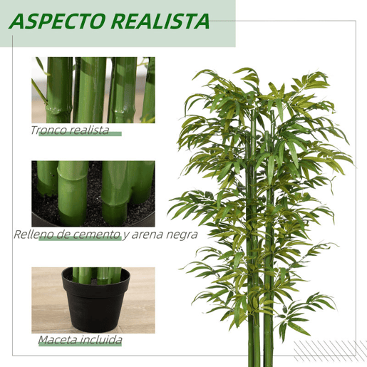HOMCOM Conjunto de 2 Plantas Artificiais Bambus em Vaso 180 cm Bambus Artificiais para Interiores e Exteriores Decoração de Sala de Estar Escritório Ø17x180 cm Verde