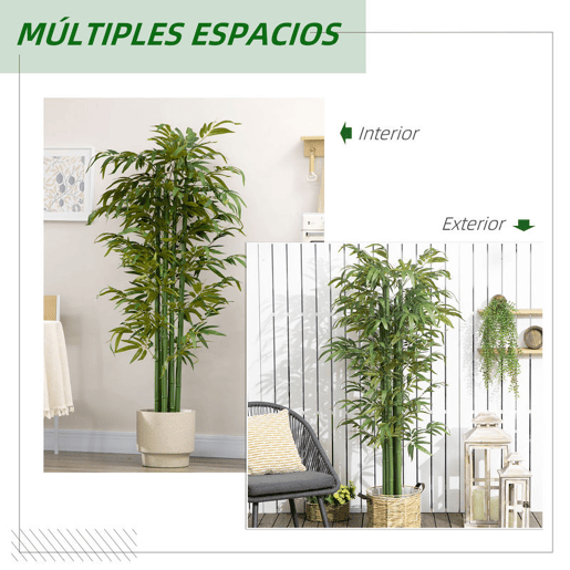HOMCOM Conjunto de 2 Plantas Artificiais Bambus em Vaso 180 cm Bambus Artificiais para Interiores e Exteriores Decoração de Sala de Estar Escritório Ø17x180 cm Verde