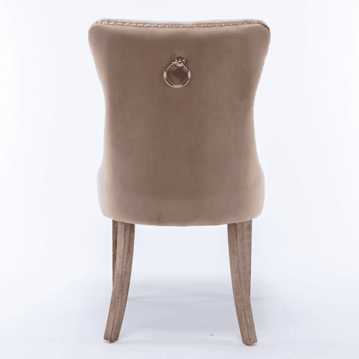 Cadeira de sala de jantar 2 unidades - Veludo acolchoado, pernas de madeira, tachas - Cáqui