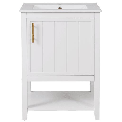 Móvel de casa de banho com lavatório em cerâmica - com arrumação - Branco (torneira não incluída)
