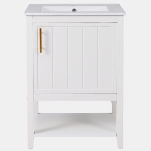 Móvel de casa de banho com lavatório em cerâmica - com arrumação - Branco (torneira não incluída)