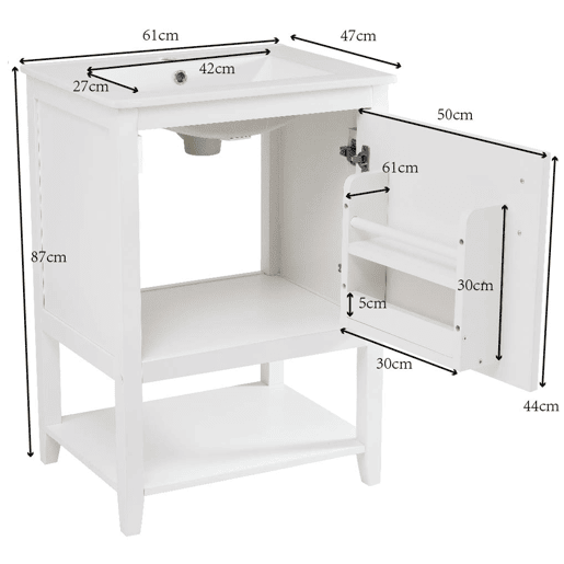 Móvel de casa de banho com lavatório em cerâmica - com arrumação - Branco (torneira não incluída)