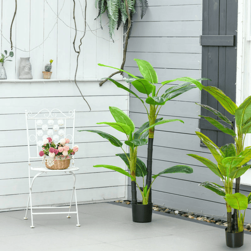 HOMCOM Conjunto de 2 Bananeiras Artificiais 150 cm Plantas Artificiais com Vaso e 18 Folhas Planta Artificial para Decoração de Casa Varanda Jardim Sala de Estar Escritório Verde