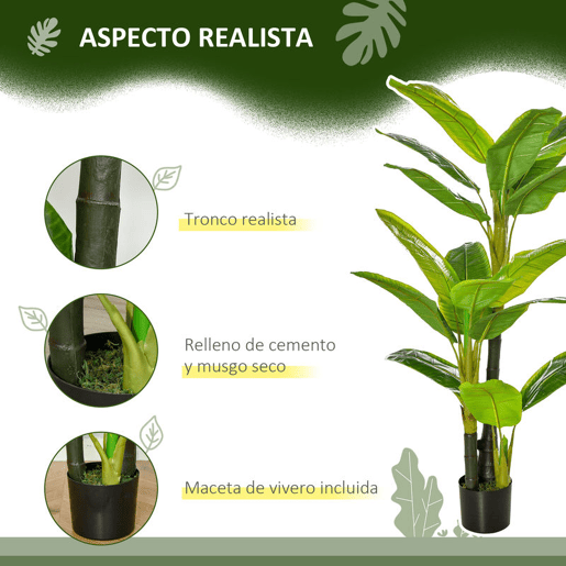 HOMCOM Conjunto de 2 Bananeiras Artificiais 150 cm Plantas Artificiais com Vaso e 18 Folhas Planta Artificial para Decoração de Casa Varanda Jardim Sala de Estar Escritório Verde