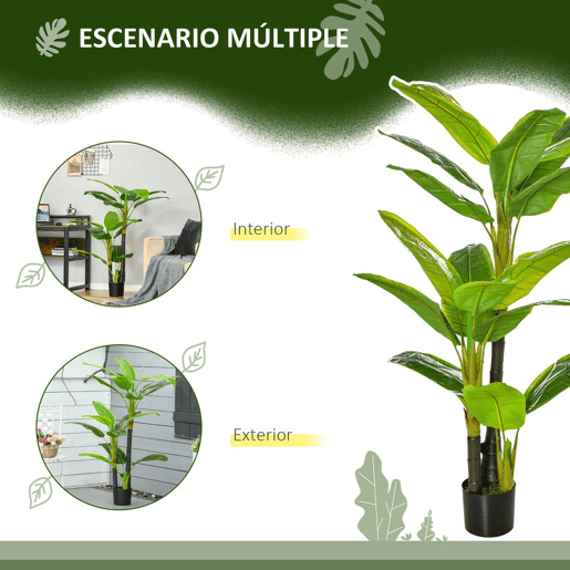 HOMCOM Conjunto de 2 Bananeiras Artificiais 150 cm Plantas Artificiais com Vaso e 18 Folhas Planta Artificial para Decoração de Casa Varanda Jardim Sala de Estar Escritório Verde