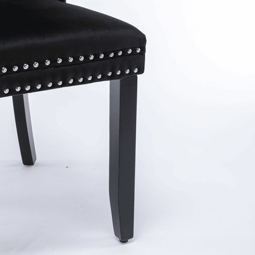 Cadeira de jantar 2 peças - Modernas, estofadas em veludo com encosto capitoné e pernas de madeira - Preto