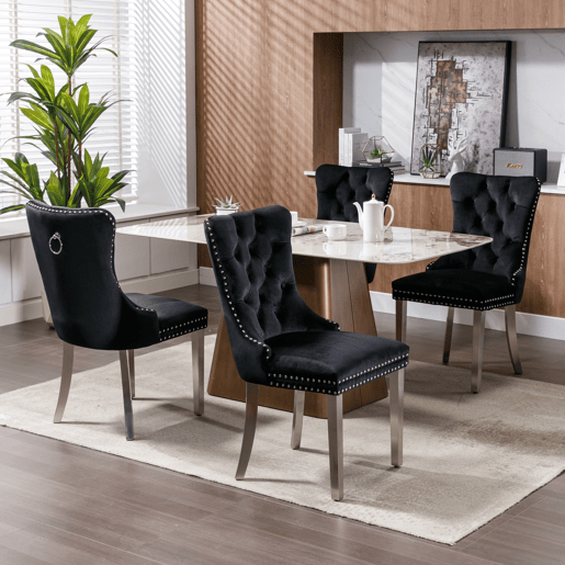 Cadeira de sala de jantar 2 unidades - Moderna, estofada em veludo com pernas cromadas - Preto e cromado