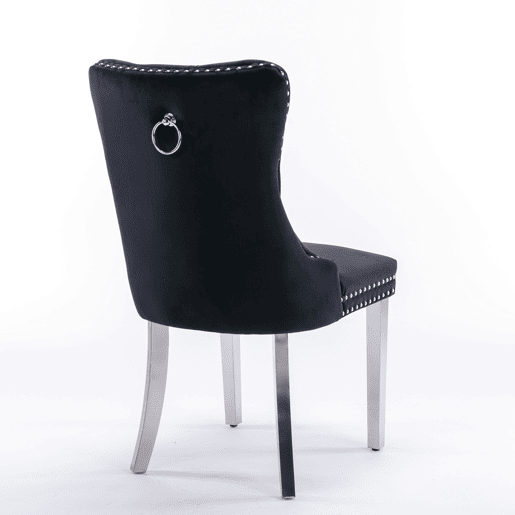 Cadeira de sala de jantar 2 unidades - Moderna, estofada em veludo com pernas cromadas - Preto e cromado