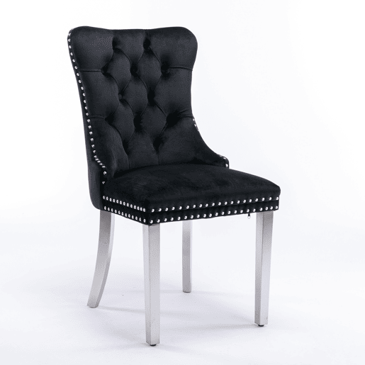 Cadeira de sala de jantar 2 unidades - Moderna, estofada em veludo com pernas cromadas - Preto e cromado