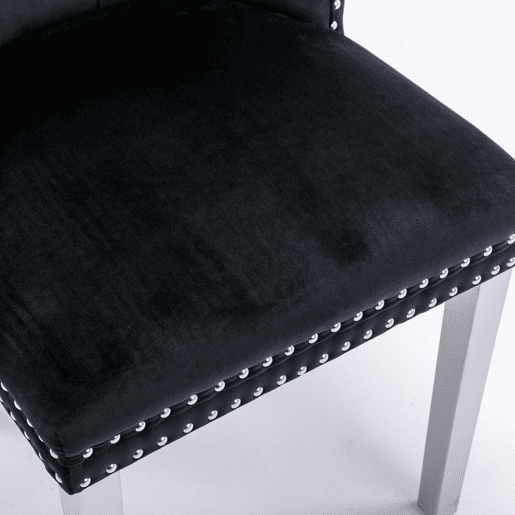 Cadeira de sala de jantar 2 unidades - Moderna, estofada em veludo com pernas cromadas - Preto e cromado