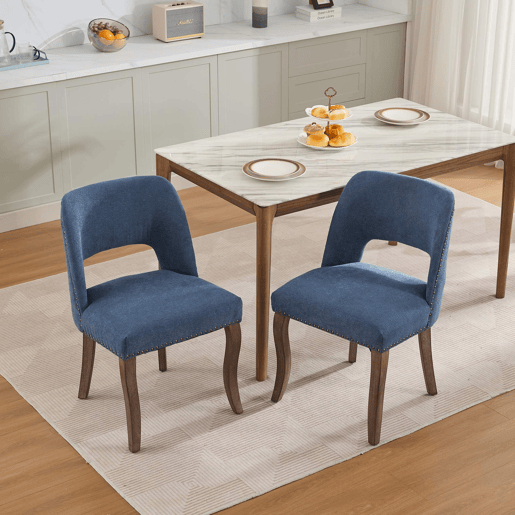 Cadeiras de sala de jantar em madeira, 2 unidades - estofadas modernas para cozinha e sala de estar - Azul