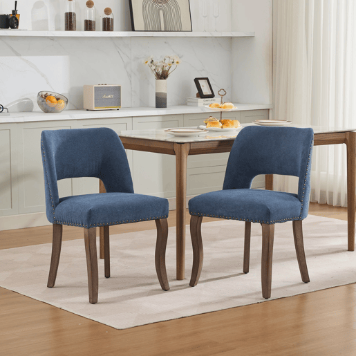 Cadeiras de sala de jantar em madeira, 2 unidades - estofadas modernas para cozinha e sala de estar - Azul