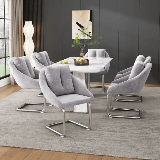 Cadeira de jantar em veludo + 2 peças - Cadeira giratória luxuosa com almofada - Cinza