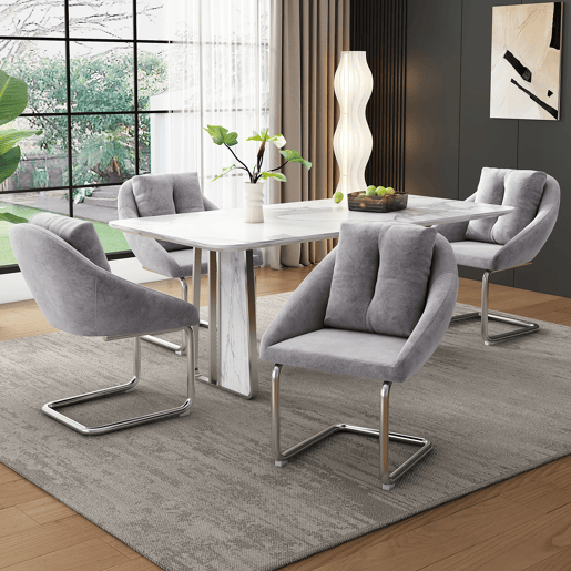 Cadeira de jantar em veludo + 2 peças - Cadeira giratória luxuosa com almofada - Cinza
