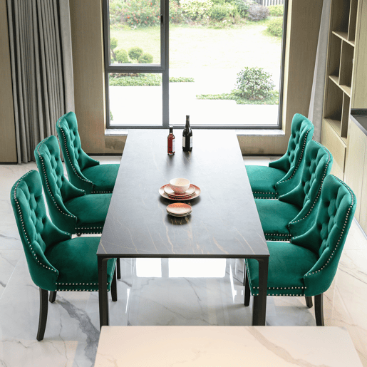 Cadeiras de sala de jantar 2 unidades - veludo capitoné, pernas de madeira, tachas - verde
