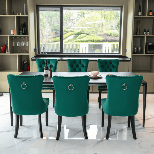 Cadeiras de sala de jantar 2 unidades - veludo capitoné, pernas de madeira, tachas - verde