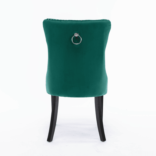 Cadeiras de sala de jantar 2 unidades - veludo capitoné, pernas de madeira, tachas - verde