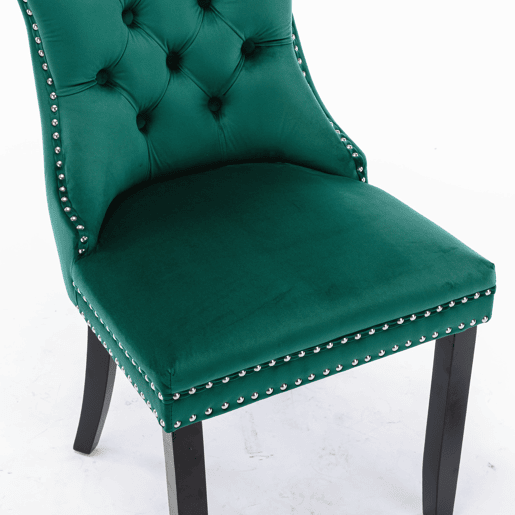 Cadeiras de sala de jantar 2 unidades - veludo capitoné, pernas de madeira, tachas - verde