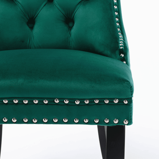 Cadeiras de sala de jantar 2 unidades - veludo capitoné, pernas de madeira, tachas - verde