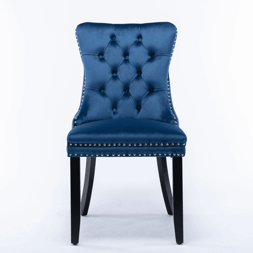 Cadeiras de sala de jantar 2 unidades - veludo capitoné, pernas de madeira com tachas - azul