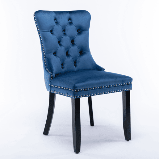 Cadeiras de sala de jantar 2 unidades - veludo capitoné, pernas de madeira com tachas - azul