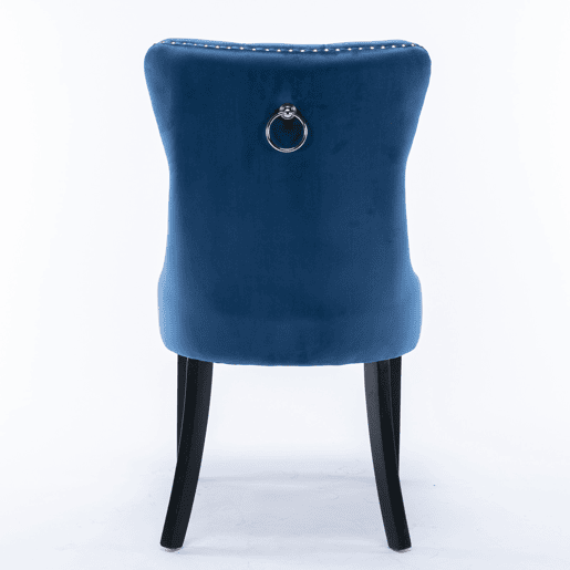 Cadeiras de sala de jantar 2 unidades - veludo capitoné, pernas de madeira com tachas - azul